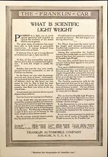 1917 Franklin Automobile Co The Franklin Car Light Weight Antique Print Ad picture