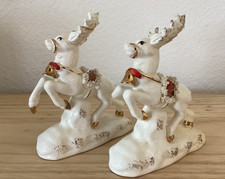 2 Vintage 1956 Napco Ceramic Flying Reindeer #AX1696 Spaghetti Saddle **AS IS** picture
