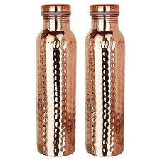 Pure Hammered Copper Water Bottle 1000ml Set of 2 Leakproof Copper Bottles picture