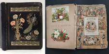 1880s antique VICTORIAN SCRAPBOOK lawrence ma LUCY B HUDSON die cuts trade cards picture