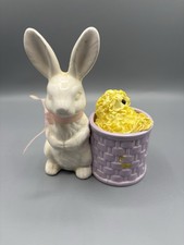 Ceramic Easter Bunny with Basket Chick Made in Taiwn Spring Decor 7