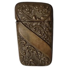 Antique Victorian Brass Floral Match Safe Vesta Pocket Matchsafe picture