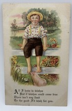 Antique Gartner & Bender 1924 Farm Boy Red Hair Fence Pig Sunset Postcard picture