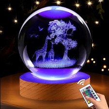 Giraffe Gifts for Women, 3.15In 3D Giraffes Figurine Crystal Ball Lamp with Remo picture