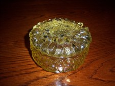 Vtg  Bohemia Glass Trinket Box Dish Jewelry Yellow Sunflower Czechoslovakia picture