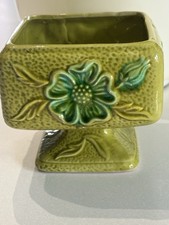 Vintage Royal Sealy Green & Blue Pedestal Dish Trinket Box 1970s No Lid 4x4 picture
