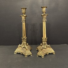 Antique Bronze Ornate Elegant Pair Of Gilt Bronze Candlesticks Stunning 13 3/8”H picture