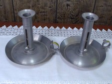2Vtg Denmark Pewter Push Up Chamberstick - Antique Colonial Design Candle Holder picture
