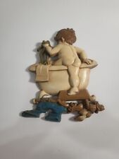 1970's Sexton Boy In Tub With Frog Cast Iron Metal Hanging Wall Decor picture