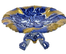 Blakeney Ironstone Pedestal Dish Flow Blue Rose Staffordshire England Vintage picture