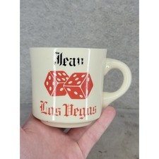 Vintage Las Vegas Dice Coffee Mug Jean Souvenir Cup Cream Red Black USA 3.5